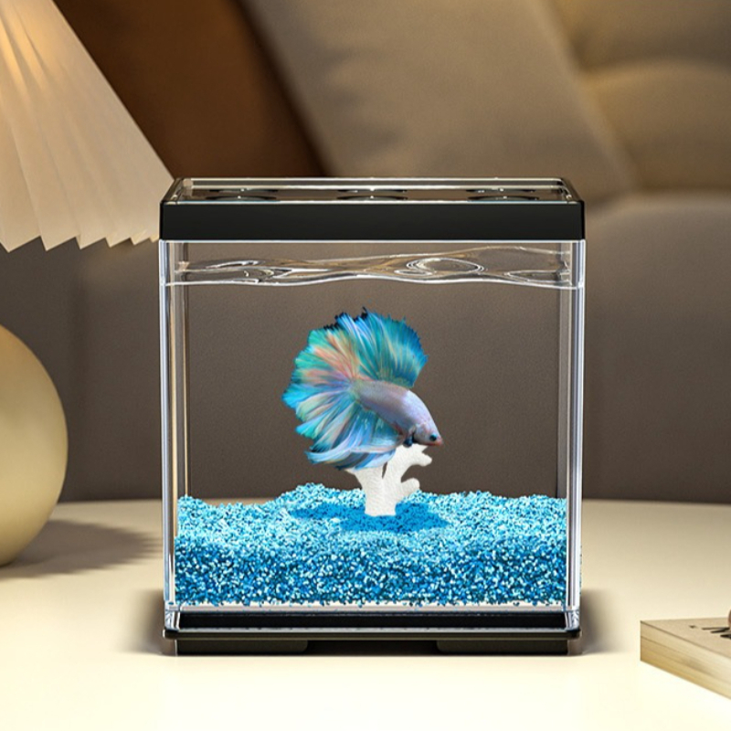 Betta Fish Tank - Desktop-Betta-Tank, kleines Landschaftsbau-Aquarium mit Deckel, kreatives,